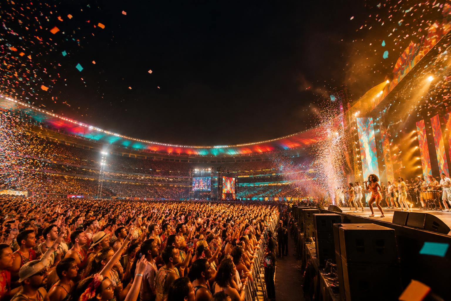 Grande público celebrando o Bloco Califórnia em um estádio